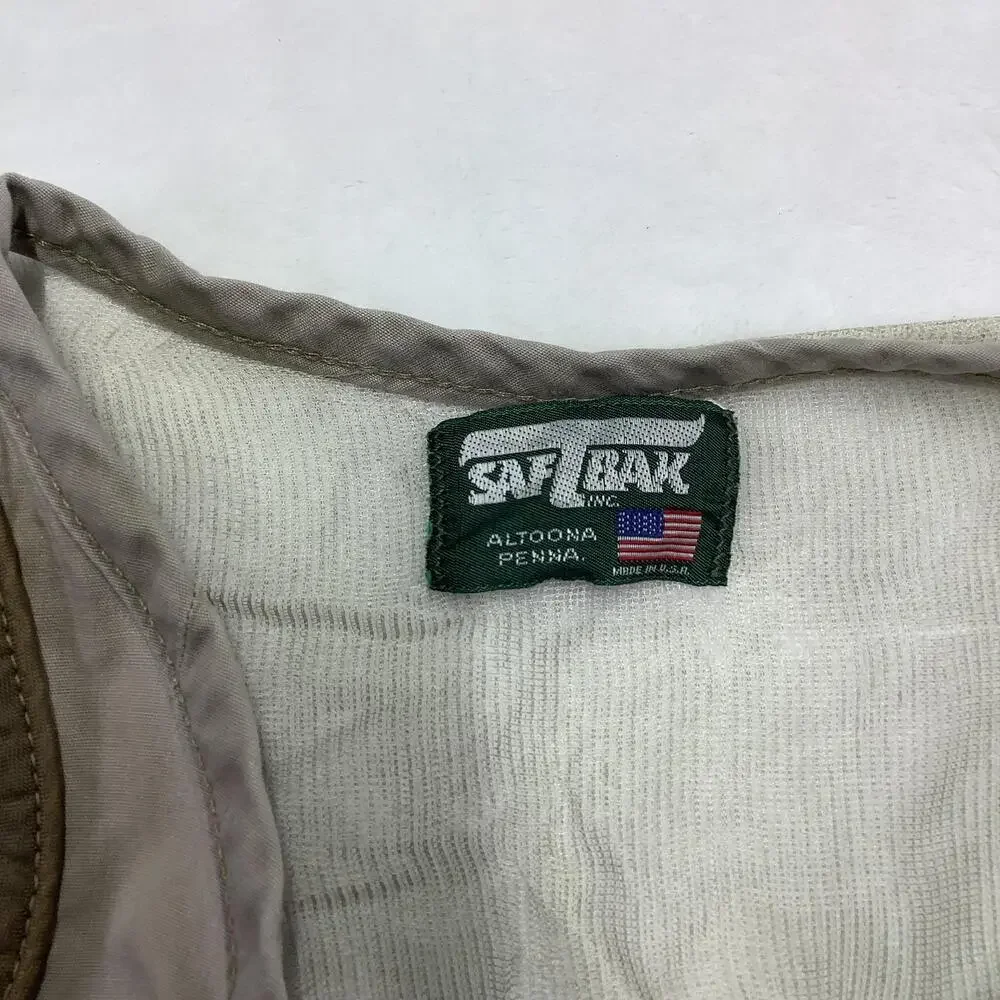 Saf-T-Bak Vest Mens Medium Beige Canvas Quilted Hunting Full Zip Pockets USA